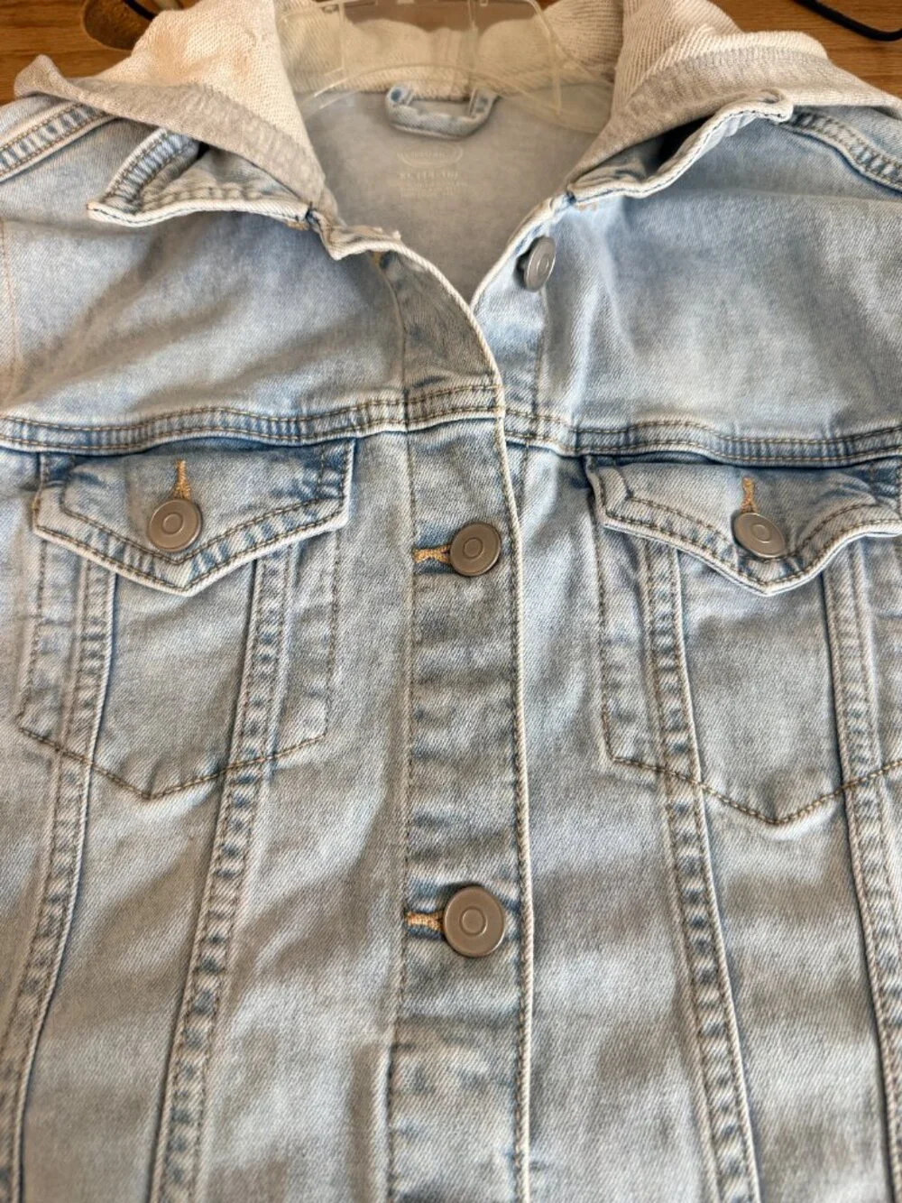Wonder Nation Mixed Media Hooded Jean Jacket Girls Size 14/16 Streetwear Skater